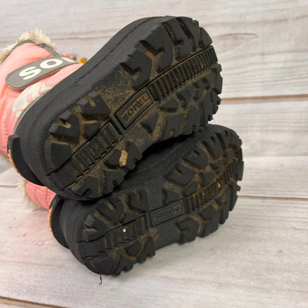 Sorel‎ Snow Commander Toddler Boots Pink Black Waterproof Faux Fur Size 6